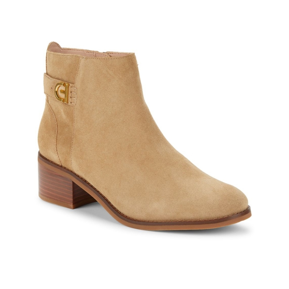 Cole Haan Holis Suede Block Heel Side Zip Boots Dark Latte Multiple Sizes Luxury